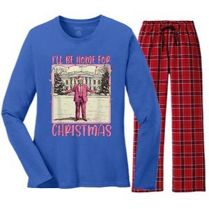 ILl Be Home For Christmas Santa Trump Xmas Pajamas Funny Gift Women's Long Sleeve Flannel Pajama Set 