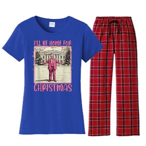 ILl Be Home For Christmas Santa Trump Xmas Pajamas Funny Gift Women's Flannel Pajama Set