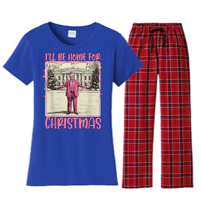 ILl Be Home For Christmas Santa Trump Xmas Pajamas Funny Gift Women's Flannel Pajama Set