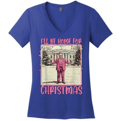 ILl Be Home For Christmas Santa Trump Xmas Pajamas Funny Gift Women's V-Neck T-Shirt