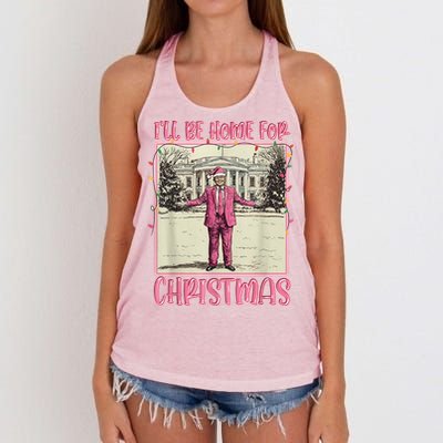 ILl Be Home For Christmas Santa Trump Xmas Pajamas Funny Gift Women's Knotted Racerback Tank