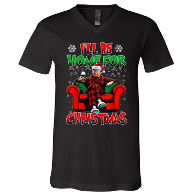 ILl Be Home For Christmas Santa Funny Trump Xmas V-Neck T-Shirt