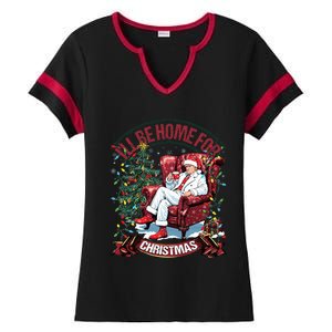 ILl Be Home For Christmas Funny Santa Claus Trump 2024 Ladies Halftime Notch Neck Tee