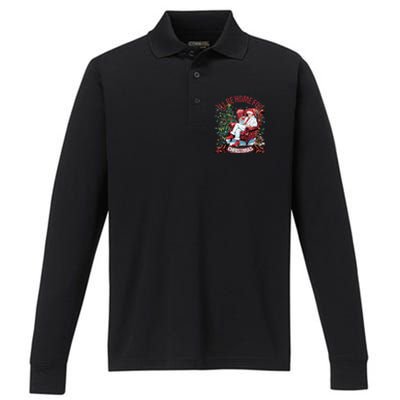 ILl Be Home For Christmas Funny Santa Claus Trump 2024 Performance Long Sleeve Polo