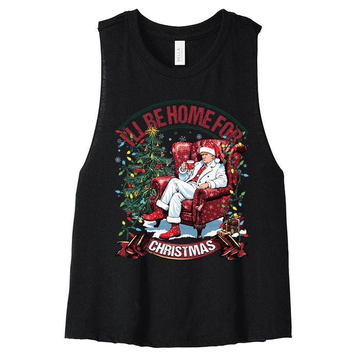 ILl Be Home For Christmas Funny Santa Claus Trump 2024 Women's Racerback Cropped Tank