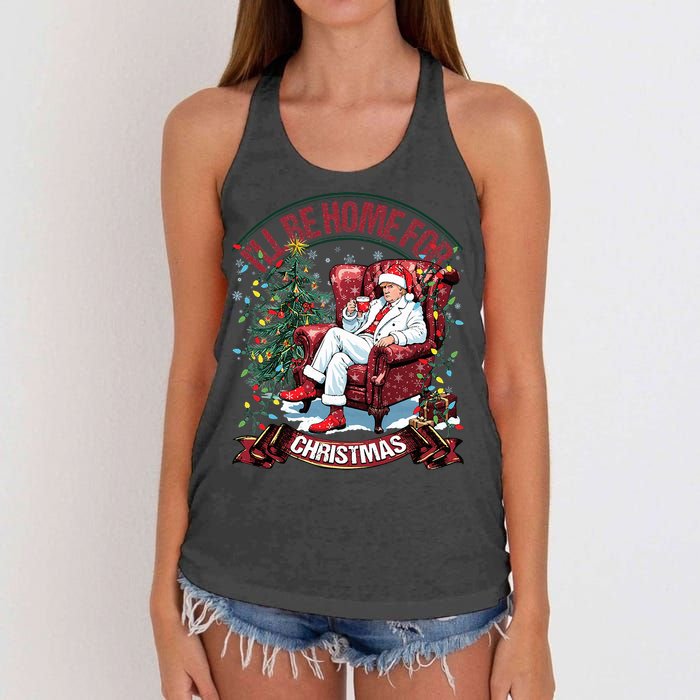 ILl Be Home For Christmas Funny Santa Claus Trump 2024 Women's Knotted Racerback Tank