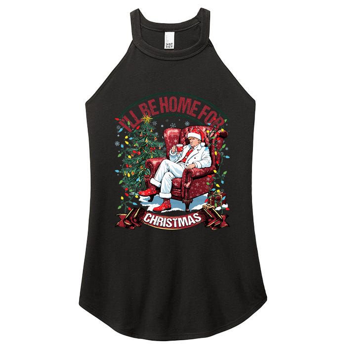 ILl Be Home For Christmas Funny Santa Claus Trump 2024 Women's Perfect Tri Rocker Tank