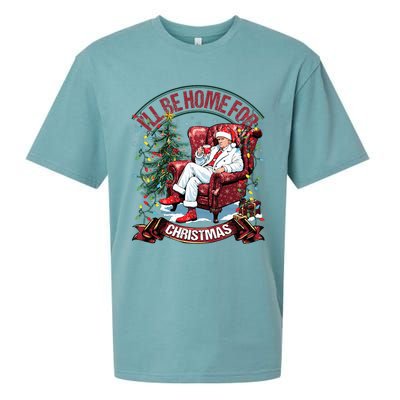 ILl Be Home For Christmas Funny Santa Claus Trump 2024 Sueded Cloud Jersey T-Shirt