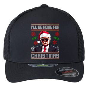 ILl Be Home For Christmas Trump Santa Claus Ugly Great Gift Flexfit Unipanel Trucker Cap