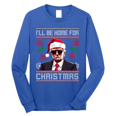 ILl Be Home For Christmas Trump Santa Claus Ugly Great Gift Long Sleeve Shirt