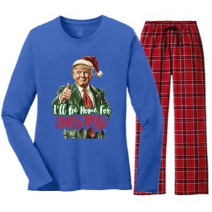 ILl Be Home For Christmas Santa Trump Xmas Pajamas Funny Gift Women's Long Sleeve Flannel Pajama Set 