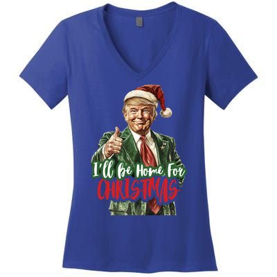 ILl Be Home For Christmas Santa Trump Xmas Pajamas Funny Gift Women's V-Neck T-Shirt