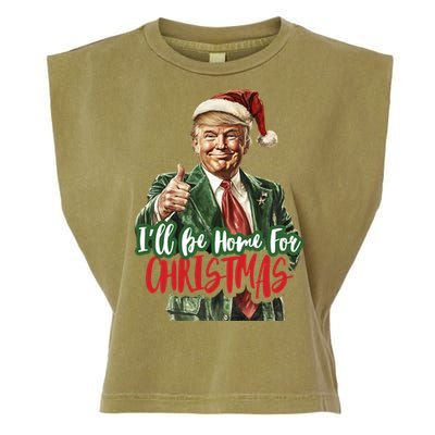 ILl Be Home For Christmas Santa Trump Xmas Pajamas Funny Gift Garment-Dyed Women's Muscle Tee