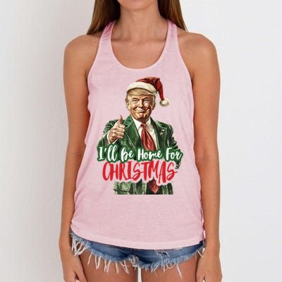 ILl Be Home For Christmas Santa Trump Xmas Pajamas Funny Gift Women's Knotted Racerback Tank