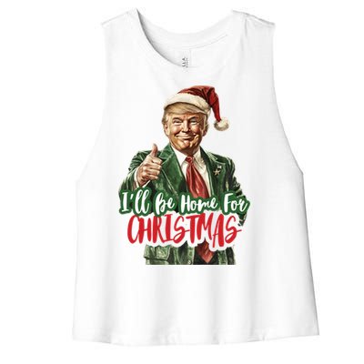 ILl Be Home For Christmas Santa Trump Xmas Pajamas Funny Gift Women's Racerback Cropped Tank