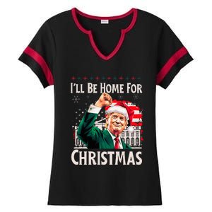 ILl Be Home For Christmas Santa Trump Xmas Pajamas Funny Ladies Halftime Notch Neck Tee