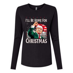 ILl Be Home For Christmas Santa Trump Xmas Pajamas Funny Womens Cotton Relaxed Long Sleeve T-Shirt