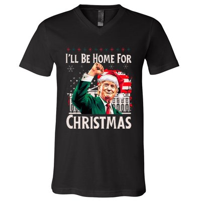 ILl Be Home For Christmas Santa Trump Xmas Pajamas Funny V-Neck T-Shirt