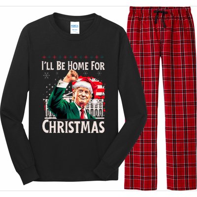 ILl Be Home For Christmas Santa Trump Xmas Pajamas Funny Long Sleeve Pajama Set