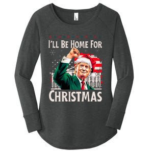 ILl Be Home For Christmas Santa Trump Xmas Pajamas Funny Women's Perfect Tri Tunic Long Sleeve Shirt