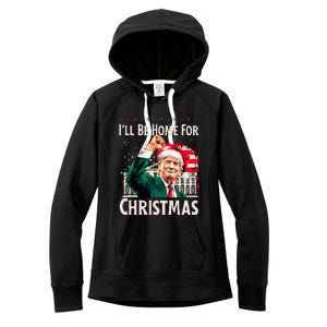 ILl Be Home For Christmas Santa Trump Xmas Pajamas Funny Women's Fleece Hoodie