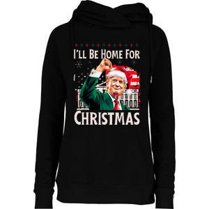 ILl Be Home For Christmas Santa Trump Xmas Pajamas Funny Womens Funnel Neck Pullover Hood