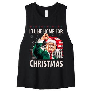 ILl Be Home For Christmas Santa Trump Xmas Pajamas Funny Women's Racerback Cropped Tank