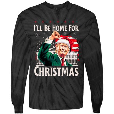 ILl Be Home For Christmas Santa Trump Xmas Pajamas Funny Tie-Dye Long Sleeve Shirt