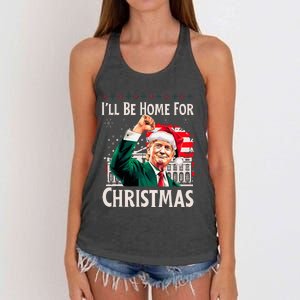 ILl Be Home For Christmas Santa Trump Xmas Pajamas Funny Women's Knotted Racerback Tank