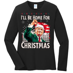 ILl Be Home For Christmas Santa Trump Xmas Pajamas Funny Ladies Long Sleeve Shirt