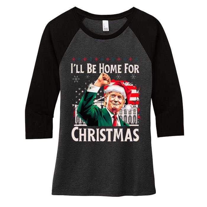 ILl Be Home For Christmas Santa Trump Xmas Pajamas Funny Women's Tri-Blend 3/4-Sleeve Raglan Shirt