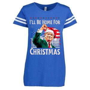 ILl Be Home For Christmas Santa Trump Xmas Pajamas Funny Enza Ladies Jersey Football T-Shirt