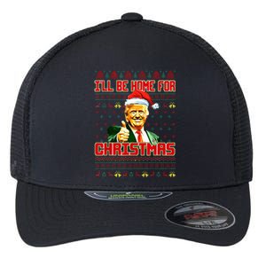 ILl Be Home For Christmas Funny Santa Claus Trump 2024 Flexfit Unipanel Trucker Cap