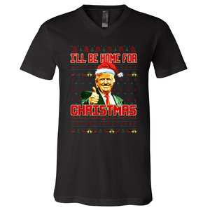 ILl Be Home For Christmas Funny Santa Claus Trump 2024 V-Neck T-Shirt