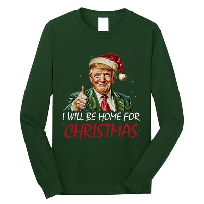 ILl Be Home For Christmas Funny Santa Trump Xmas Pajamas Long Sleeve Shirt