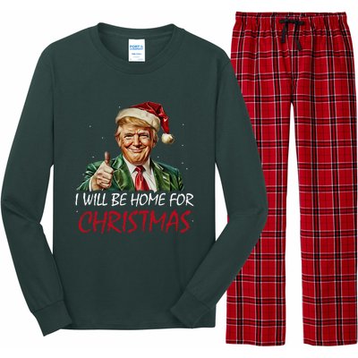 ILl Be Home For Christmas Funny Santa Trump Xmas Pajamas Long Sleeve Pajama Set