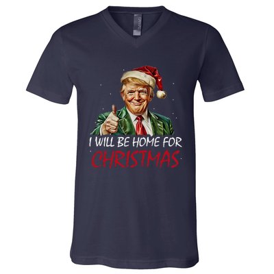 ILl Be Home For Christmas Funny Santa Trump Xmas Pajamas V-Neck T-Shirt