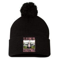 ILl Be Home For Christmas Funny Trump Santa 2024 Christmas Pom Pom 12in Knit Beanie