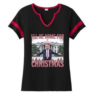 ILl Be Home For Christmas Funny Trump Santa Xmas Holiday Ladies Halftime Notch Neck Tee