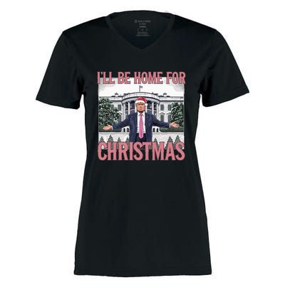 ILl Be Home For Christmas Funny Trump Santa Xmas Holiday Women's Momentum V-Neck T-Shirt