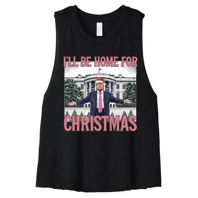 ILl Be Home For Christmas Funny Trump Santa Xmas Holiday Women's Racerback Cropped Tank