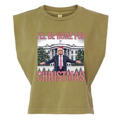 ILl Be Home For Christmas Funny Trump Santa Xmas Holiday Garment-Dyed Women's Muscle Tee