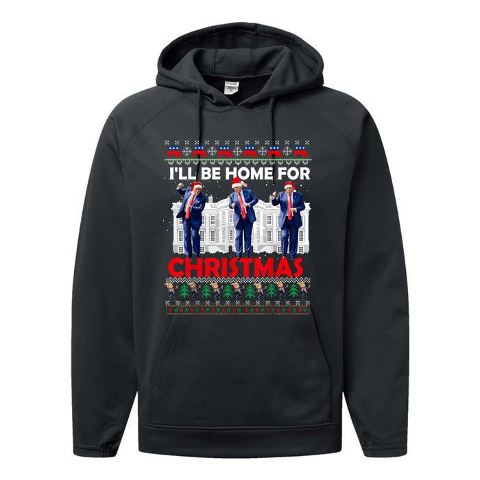 ILl Be Home For Christmas Santa Funny Trump Xmas Pajamas Performance Fleece Hoodie