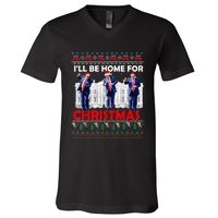 ILl Be Home For Christmas Santa Funny Trump Xmas Pajamas V-Neck T-Shirt