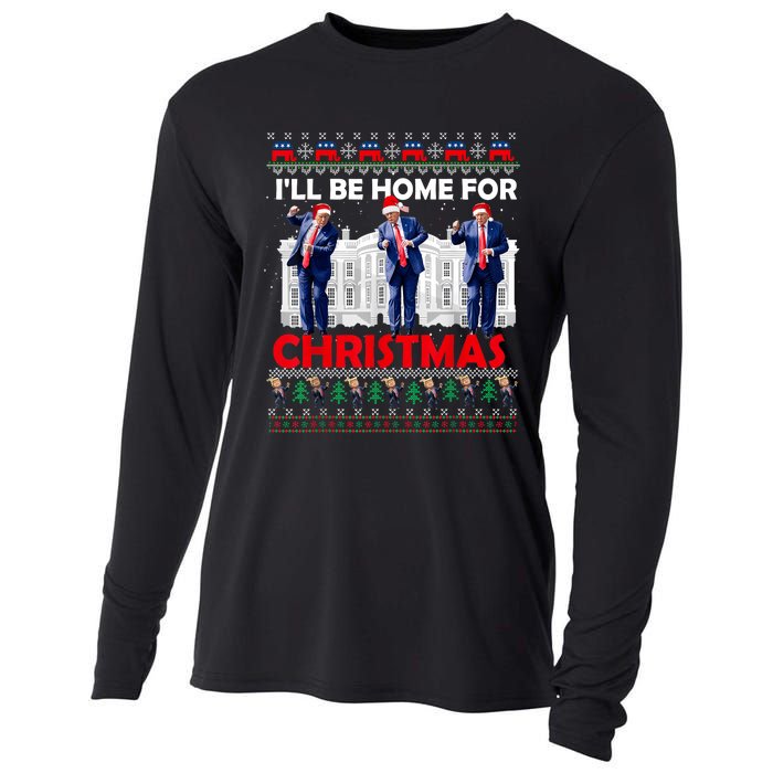 ILl Be Home For Christmas Santa Funny Trump Xmas Pajamas Cooling Performance Long Sleeve Crew