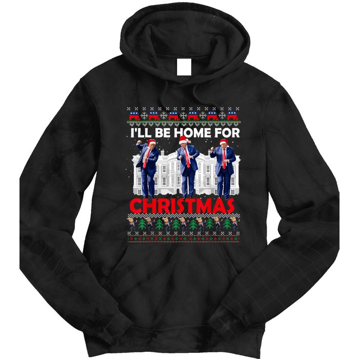 ILl Be Home For Christmas Santa Funny Trump Xmas Pajamas Tie Dye Hoodie