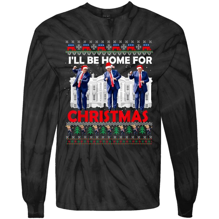 ILl Be Home For Christmas Santa Funny Trump Xmas Pajamas Tie-Dye Long Sleeve Shirt