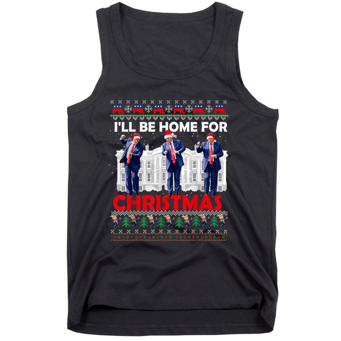 ILl Be Home For Christmas Santa Funny Trump Xmas Pajamas Tank Top