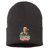 ILl Be Home For Christmas Funny Santa Claus Trump 2024 Sustainable Knit Beanie