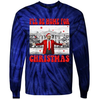 ILl Be Home For Christmas Santa Funny Trump Xmas Pajamas Tie-Dye Long Sleeve Shirt